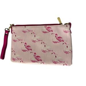 Charming Charlie Pink Flamingo Wristlet Clutch Light Pink Travel Pouch